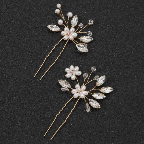 Hair Stick, Tibetan Style, with Glass Rhinestone & brass wire & Plastic Pearl, fashion jewelry & for woman, more colors for choice, 100x55mm, Sold By Pair