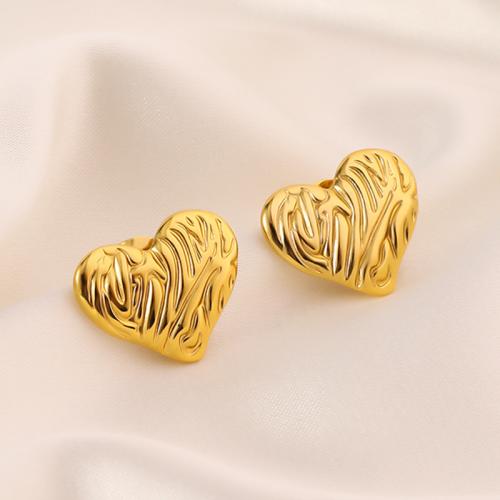 Stainless Steel Stud Earrings, 304 Stainless Steel, Heart, 18K gold plated, fashion jewelry & for woman, golden, 15x18mm, Sold By Pair