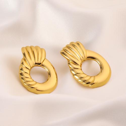 Pendientes de Acero Inoxidable, acero inoxidable 304, 18K chapado en oro, Joyería & para mujer, dorado, 30x21mm, Vendido por Par