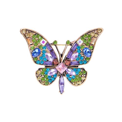 Broches en alliage de zinc, papillon, bijoux de mode & pour femme & avec strass, 47x34mm, Vendu par PC