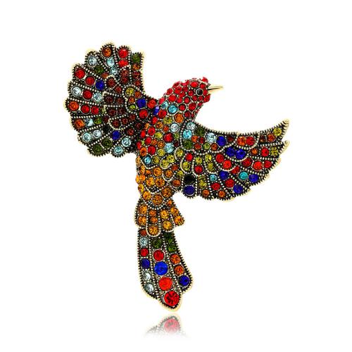 Tibetan Style Brooches, Bird, fashion jewelry & for woman & with rhinestone, more colors for choice, 82x97mm, Sold By PC