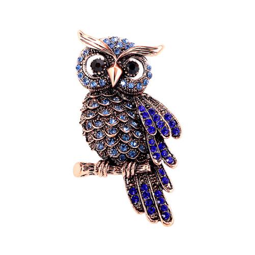 Tibetan Style Brooches, Owl, fashion jewelry & for woman & with rhinestone, more colors for choice, Sold By PC