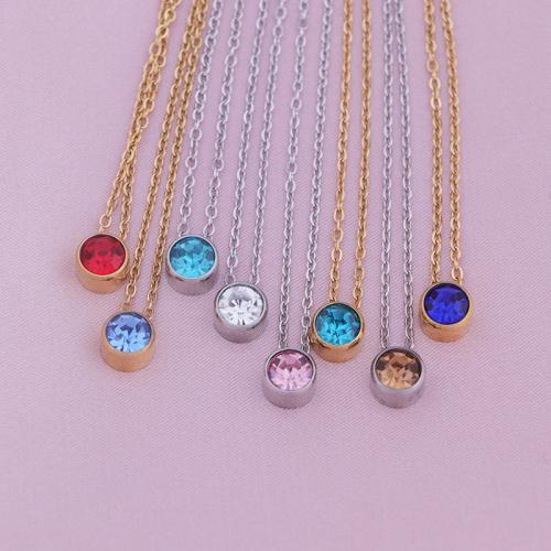 Stainless Steel Jewelry Necklace, 304 Stainless Steel, with Crystal, with 5cm extender chain, fashion jewelry & for woman, more colors for choice, 7.50mm, Length:Approx 40 cm, Sold By PC