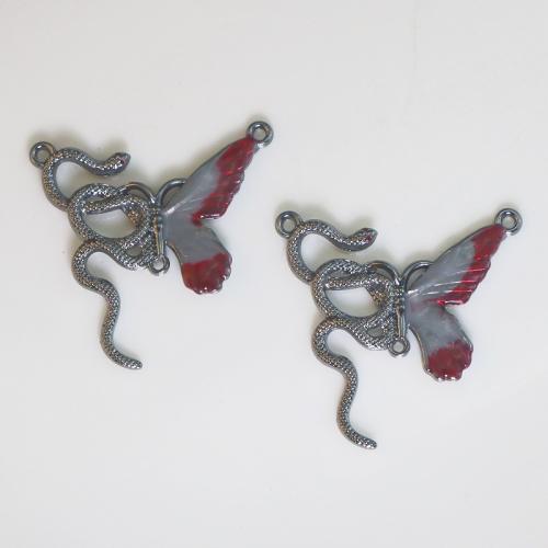 Pendentifs animaux en alliage de zinc, serpent, Plaqué de couleur d'argent, DIY & émail & double trou, protéger l'environnement, sans nickel, plomb et cadmium, 36x35x3mm, Vendu par PC