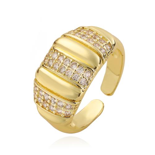 Cubique anneau en laiton Circonia Micro Pave, Placage de couleur d'or, Réglable & bijoux de mode & pavé de micro zircon & pour femme, protéger l'environnement, sans nickel, plomb et cadmium, Vendu par PC