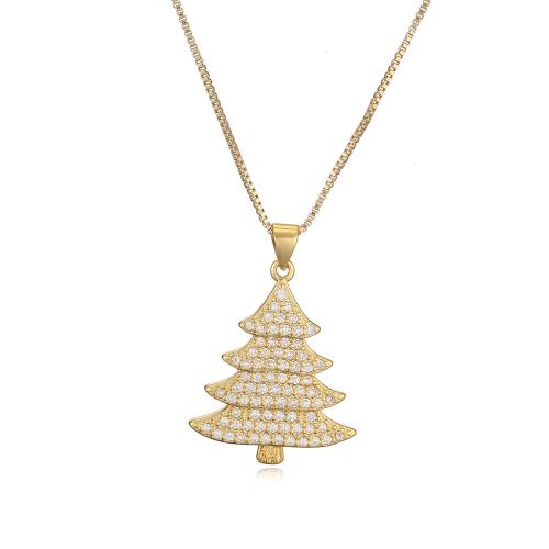 KubikZircon Mikro pflastern Messinghalsketten, Messing, mit Verlängerungskettchen von 5cm, Weihnachtsbaum, goldfarben plattiert, Weihnachts-Design & Modeschmuck & verschiedene Größen vorhanden & Micro pave Zirkonia & für Frau, keine, frei von Nickel, Blei & Kadmium, Länge:ca. 45 cm, verkauft von PC