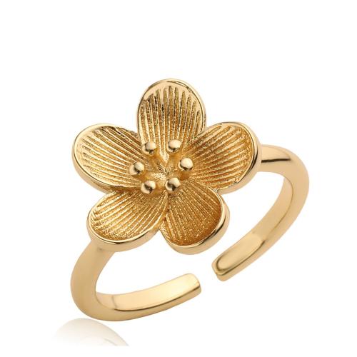 Bague en laiton, fleur, Placage de couleur d'or, pour femme, protéger l'environnement, sans nickel, plomb et cadmium, Vendu par PC