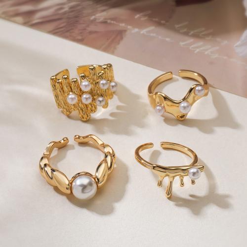 Brass Finger Ring, with Plastic Pearl, gold color plated, different styles for choice & for woman, more colors for choice, nickel, lead & cadmium free, Sold By PC