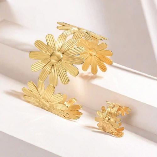 Jewelry Sets, bangle & finger ring, Iron, Flower, gold color plated, for woman, nickel, lead & cadmium free, Sold By Set