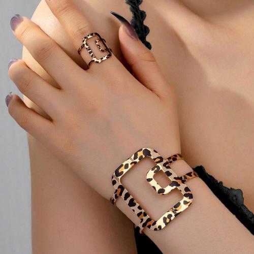 Jewelry Sets, bangle & finger ring, Iron, gold color plated, for woman & enamel, Sold By Set