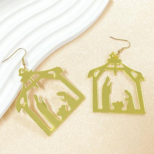 Acrylic Jewelry Earring, House, gold color plated, for woman, nickel, lead & cadmium free, Sold By Pair