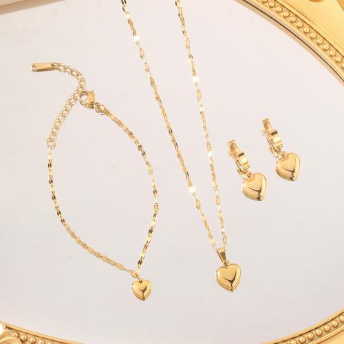 Fashion Stainless Steel Jewelry Sets, 304 Stainless Steel, Heart, plated, fashion jewelry & different styles for choice & for woman, golden, Necklace size :38-7cm; Bracelet size :16-5cm., Sold By PC