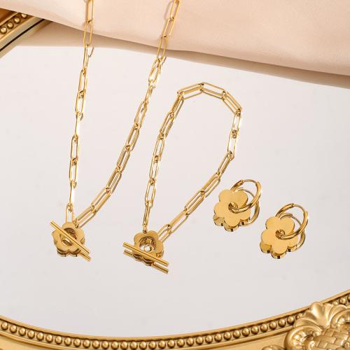 Fashion Stainless Steel Jewelry Sets, 304 Stainless Steel, plated, fashion jewelry & different styles for choice & for woman, golden, Necklace size :40-5cm; Bracelet size :16-5cm., Sold By PC