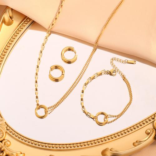 Fashion Stainless Steel Jewelry Sets, 304 Stainless Steel, plated, different styles for choice & for woman & hollow, golden, Necklace size :40-5cm; Bracelet size :16-5cm., Sold By PC