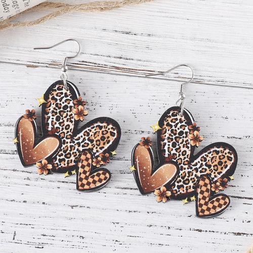 Wood Earring, with 304 Stainless Steel, Heart, printing, different styles for choice & for woman & double-sided, Sold By Pair