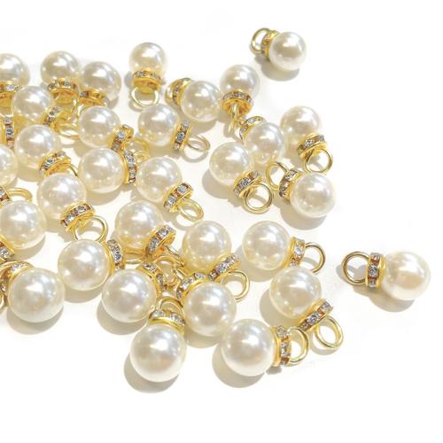 ABS Plastic Pearl Shank Button, with Brass, DIY & with rhinestone, golden, Sold By PC