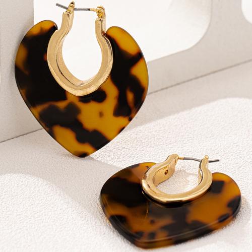 Tibetan Style Drop Earrings, with Acrylic, Heart, plated, for woman, brown, Sold By Pair