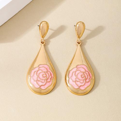 Tibetan Style Stud Earring, plated, for woman & enamel, gold, Sold By Pair