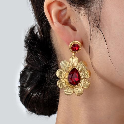 Tibetan Style Stud Earring, plated, micro pave cubic zirconia & for woman, gold, Sold By Pair