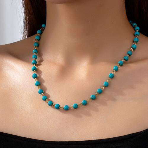 Collar de Aleación de Zinc, con Turquesa sintético, chapado, para mujer, azul, Vendido por UD