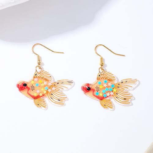 Tibetan Style Drop Earrings, with Acrylic, plated, for woman, gold, Sold By Pair