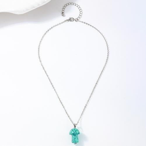 Collier de bijoux en alliage de zinc, avec turquoise synthétique, champignon, Placage, pour femme, argent, Vendu par PC