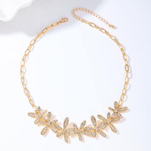 Tibetan Style Jewelry Necklace, petals, plated, micro pave cubic zirconia & for woman, gold, Sold By PC