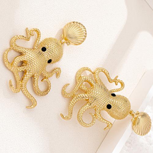 Tibetan Style Stud Earring, Octopus, plated, for woman & enamel, gold, Sold By Pair