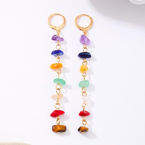 Tibetan Style Drop Earrings, with Gemstone, plated, for woman, multi-colored, Sold By Pair