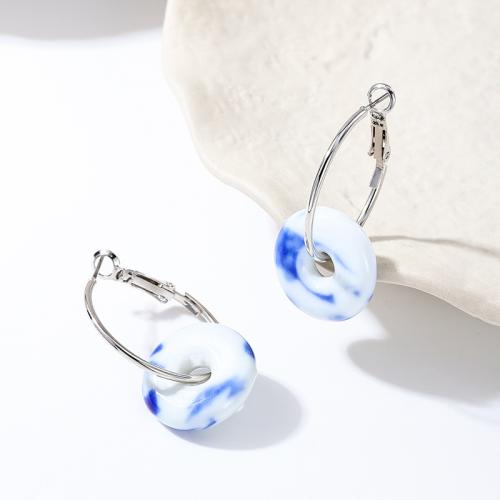 Tibetan Style Drop Earrings, with Porcelain, plated, for woman, more colors for choice, Sold By Pair