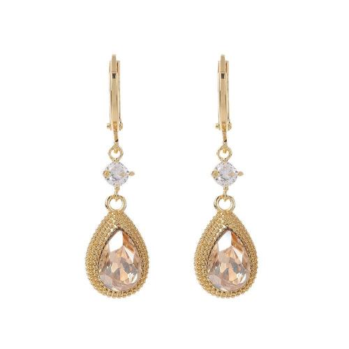 Tibetan Style Drop Earrings, plated, micro pave cubic zirconia & for woman, gold, 70x40mm, Sold By Pair