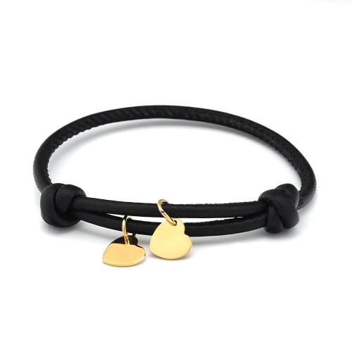 Bijoux bracelet en acier inoxydable, Acier inoxydable 304, avec cordon en cuir, Placage, Réglable & unisexe, plus de couleurs à choisir, Longueur:Environ 16 cm, Vendu par PC