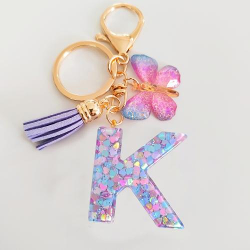 Resin Key Clasp, with Sequins & Tibetan Style, epoxy gel, portable & multifunctional & different styles for choice, purple, Product package size 6X6X1.1CM, Sold By PC