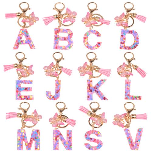 Resin Key Clasp, with Sequins & Tibetan Style, epoxy gel, portable & multifunctional & different styles for choice, pink, Product package size 6X6X1.1CM, Sold By PC