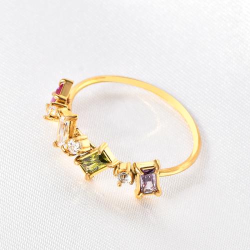 Anillo de dedo de Titantium Acero, Partículas de acero, diverso tamaño para la opción & diferentes estilos para la opción & para mujer & con diamantes de imitación, dorado, Vendido por UD