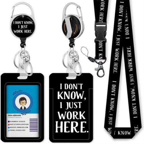 Lanyard card Holder, ABS Plastic, with Polyester, portable & detachable & multifunctional & retractable, black, Sold By Set