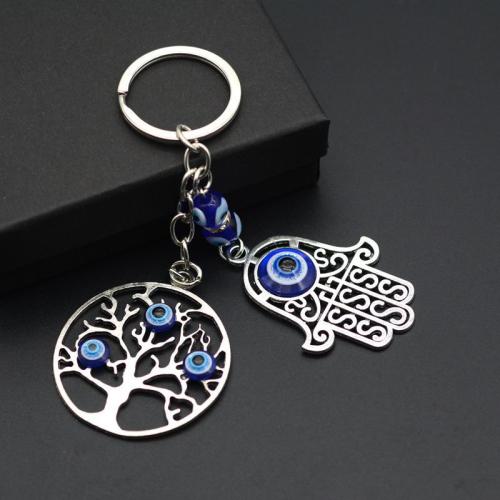 Tibetan Style Key Clasp, Lampwork, with Tibetan Style, portable & multifunctional, blue, Sold By PC