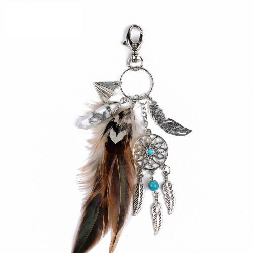 Tibetan Style Key Clasp, Lampwork, with Feather & Gemstone & Tibetan Style, portable & multifunctional, more colors for choice, Sold By PC