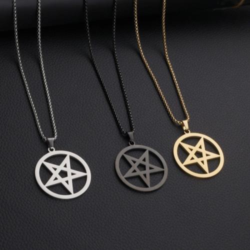 Edelstahl Schmuck Halskette, 304 Edelstahl, Pentagram, poliert, unisex, keine, Länge:51-60 cm, verkauft von PC