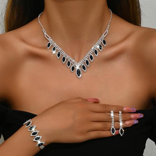 metal Conjunto de joya, chapado, diferentes estilos para la opción & para mujer & con diamantes de imitación, Vendido por Set