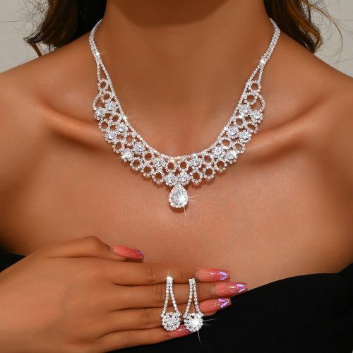 Rhinestone Jewelry Set, with Tibetan Style, plated, 2 pieces & for woman, more colors for choice, Sold By Set