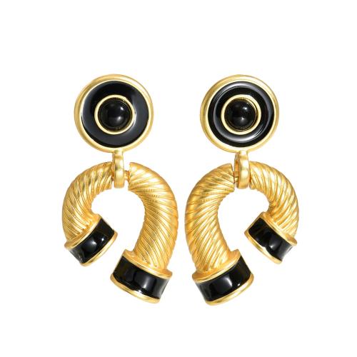 Brass Stud Earring, fashion jewelry & for woman & enamel, golden, 55x30mm, Sold By Pair