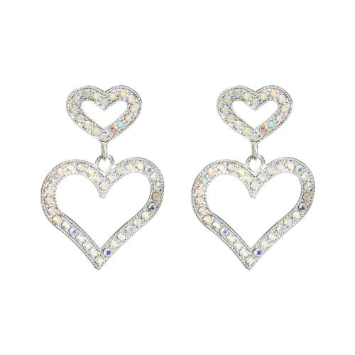 Tibetan Style Stud Earring, Heart, fashion jewelry & micro pave cubic zirconia & for woman, silver color, 50x36mm, Sold By Pair