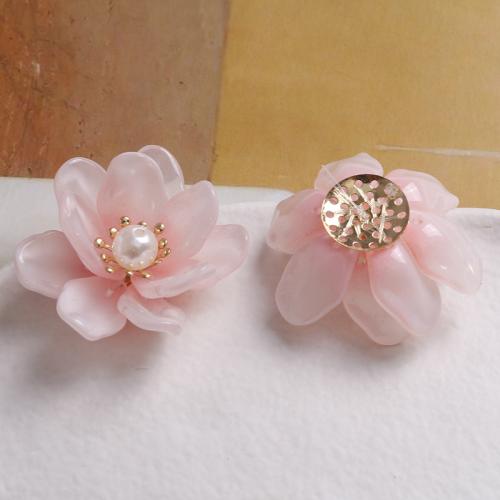 Hair Accessories DIY Findings, Glass, Flower, pink, 40mm, Sold By PC