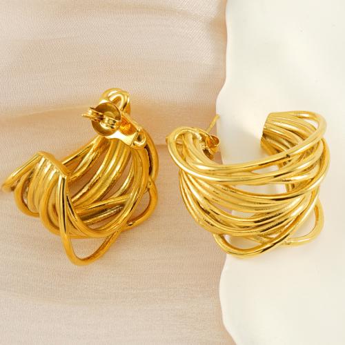 Pendientes de Acero Inoxidable, acero inoxidable 304, 18K chapado en oro, Joyería & para mujer, dorado, 27x20mm, Vendido por Par