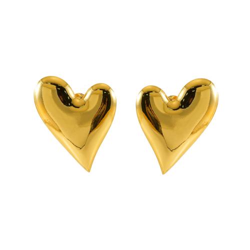 Stainless Steel Stud Earrings, 304 Stainless Steel, Heart, 18K gold plated, fashion jewelry & for woman, golden, 30x24mm, Sold By Pair