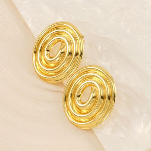 Stainless Steel Stud Earrings, 304 Stainless Steel, 18K gold plated, fashion jewelry & for woman, golden, 27mm, Sold By Pair