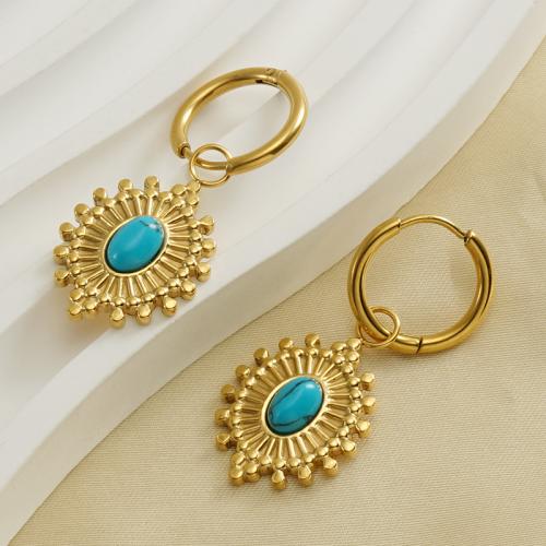 Boucle d’oreille goutte strass Hoop, Acier inoxydable 304, avec turquoise, coeur, Plaqué or 18K, bijoux de mode & pour femme, doré, Vendu par paire