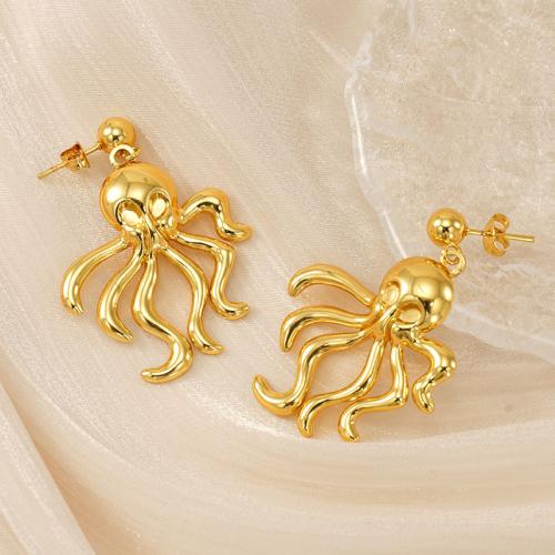 Stainless Steel Drop Earring, 304 Stainless Steel, Octopus, 18K gold plated, fashion jewelry & for woman, golden, 45x32mm, Sold By Pair