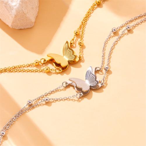 Stainless Steel Jewelry Bracelet, 304 Stainless Steel, with 6cm extender chain, Butterfly, Double Layer & fashion jewelry & for woman, more colors for choice, Sold Per Approx 17 cm Strand